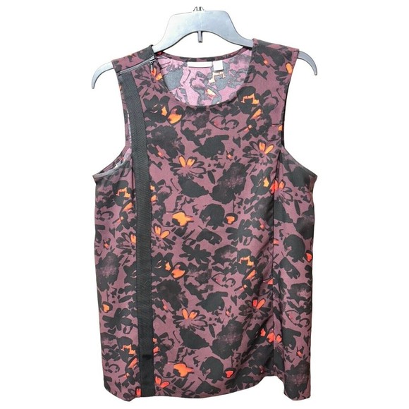 Halogen women’s sleeveless ribbon trim Plum Printed top size Med - Picture 1 of 8